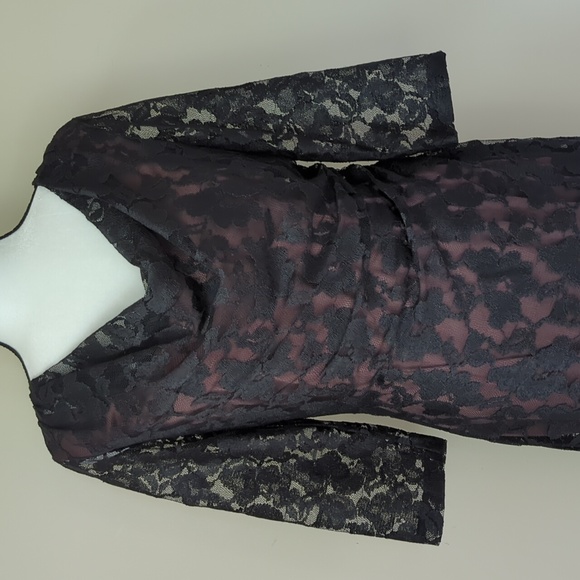 Coldwater Creek Lace Floral Cowl Neck Ruched Formal Dress 8 Black Brown - Picture 6 of 16